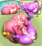 ambiguous_gender anal big_butt butt duo egg facesitting hatching hi_res huge_butt justmegabenewell mario_bros nintendo oral oviposition pink_body pink_yoshi purple_body purple_yoshi rimming sex sitting_on_another spreading thick_thighs transformation wide_hips yoshi