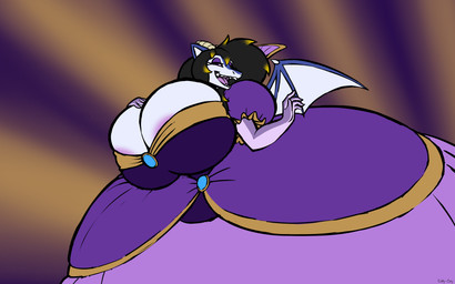 anthro areola areola_slip ball_gown big_breasts black_hair blonde_highlights blue_body breasts clothing female hair hand_on_breast highlights_(coloring) horn huge_breasts jewelry juliet_sleeves looking_at_viewer low-angle_view makeup narrowed_eyes non-mammal_breasts open_mouth open_smile princess royalty smile solo wings conditional_dnp eddy-boy mythology swissy dragon mythological_creature mythological_scalie scalie 16:10 absurd_res hi_res widescreen