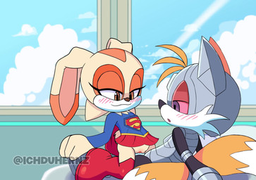 anthro blush bodily_fluids bottomless clothed clothing cosplay costume cybernetics duo female flat_chested genital_fluids genitals machine male nude penis sex smile uniform vaginal_fluids vulva young young_female young_male young_on_young ichduhernz dc_comics sega sonic_the_hedgehog_(series) cream_the_rabbit miles_prower supergirl cyborg lagomorph leporid mammal rabbit robot 2026 animated hi_res loop no_sound short_playtime video