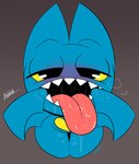 ambiguous_gender anthro black_eyes blue_body blush bodily_fluids ellipsis mouth_shot nude open_mouth saliva solo text tongue tongue_out young ota_(artist) cartoon_network mao_mao:_heroes_of_pure_heart adorabat bat mammal english_text hi_res tagme