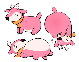 ambiguous_gender belly big_belly blush butt feral freckles horn low-angle_view monobutt mouthless null overweight pink_body plushie rear_view scarf seam_(sewing) side_view solo kint animate_inanimate deer living_plushie mammal