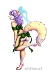 ambiguous_gender anthro bdsm bondage bound bow_ribbon eyewear glasses hair nude pawpads pose purple_hair raised_leg ribbon_bondage ribbons solo shibeari lloxie_(character) canid canine fox mammal phasefox absurd_res hi_res pinup nonbinary_(lore)