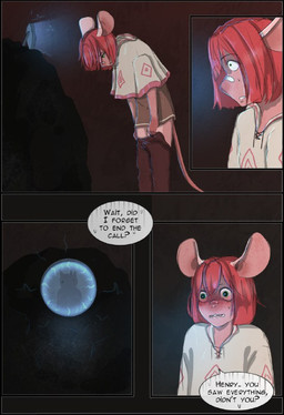 anthro blush clothed clothing dialogue dungeon duo female fur hair male male/female simple_background speech_bubble tail text topwear yourumi tilly_(yourumi) mammal mouse murid murine rodent comic digital_media_(artwork) english_text