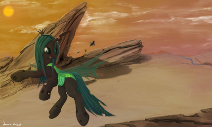 ambiguous_gender day detailed_background female feral green_eyes hooves insect_wings outside smile solo sun wings 1deathpony1 friendship_is_magic hasbro my_little_pony queen_chrysalis_(mlp) arthropod changeling_(mlp) hi_res