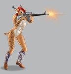 aiming_weapon anthro boots clothing cowboy_boots female footwear gun nude ranged_weapon rifle shoes shooting solo weapon cinnameana cadence_ann felid feline lynx mammal absurd_res hi_res