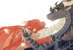 claws cuddling duo feral fur horn male male/male red_body red_fur white_claws white_horn manaaa mythology wings_of_fire fatehunter mana_(manaaa) dragon furred_dragon furred_scalie mythological_creature mythological_scalie nightwing_(wof) scalie hi_res