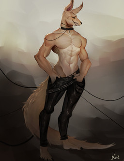 abs anthro male muscular muscular_male smile solo standing eka-noiz suri_leorin canid canine canis hybrid kangaroo macropod mammal marsupial red_kangaroo wolf