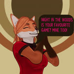 anthro blinking clasped_hands clothed clothing dialogue dress fangs female fur gloves_(marking) hair inner_ear_fluff looking_at_viewer markings one_eye_closed open_mouth orange_body orange_hair ponytail red_clothing red_dress simple_background smear_frame smile smiling_at_viewer solo sound_effects speech_bubble teeth text tuft twirling wink yellow_eyes funsizedthought olivia_(funsizedthought) canid canine fox mammal 3d_(artwork) 3d_animation animated digital_media_(artwork) english_text hi_res short_playtime sound webm