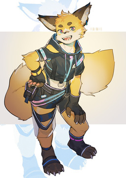 anthro bottomwear clothed clothing countershading fingerless_gloves gloves handwear jacket male open_mouth plantigrade shorts simple_background solo standing topwear milkybot juncos_(jayfeath3r) canid canine fox mammal 2022 hi_res