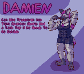 abs anthro armpit_hair body_hair bottomwear bulge chest_hair clothing flexing fur grey_body grey_fur hair looking_at_viewer male muscular nipples null_bulge pecs pink_eyes pink_hair shirt shorts solo spandex spandex_shorts standing tank_top tight_bottomwear tight_clothing tight_shorts topwear akadthefox hyena mammal striped_hyena digital_media_(artwork) hi_res model_sheet pixel_(artwork)