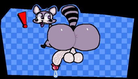 anthro anus backsack balls big_balls big_butt big_penis big_tail blue_background bodily_fluids butt exclamation_point eyebrows fangs fur genital_fluids genitals glistening glistening_balls glistening_butt glistening_genitalia huge_butt huge_penis looking_at_self looking_back male male_anthro multicolored_body multicolored_fur open_mouth pattern_background penis precum purple_body purple_eyes purple_fur simple_background solo striped_body striped_fur stripes surprised tail teeth tongue vein veiny_penis white_sclera nxyitn indigo_park rambley_raccoon mammal procyonid raccoon 2025 7:4 digital_media_(artwork)