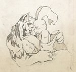 blush clothing duo male male/male romantic romantic_ambiance romantic_couple tender undressing chonik teenage_mutant_ninja_turtles usagi_yojimbo miyamoto_usagi tiger_claw_(tmnt) felid lagomorph leporid mammal pantherine rabbit tiger hi_res