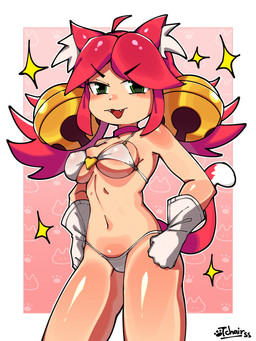 ahoge animal_ears bra breasts clothed clothed_female clothing fangs female gloves hair hair_bell handwear inner_ear_fluff light_body light_skin navel nipple_outline panties pantsless pink_hair shirtless solo tail teeth tuft underwear white_clothing white_gloves white_handwear tchairss undertale_(series) mew_mew_(undertale) pink_(deltarune) animal_humanoid cat_humanoid felid felid_humanoid feline feline_humanoid humanoid mammal mammal_humanoid 2026 3:4 absurd_res hi_res