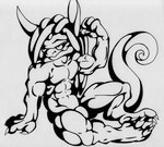 abs anthro bicep_curl featureless_crotch male muscular muscular_anthro muscular_male nude nude_male solo gekk0 rukh_(gekko) kishin_(gekk0) lizard m_line_kishin reptile scalie monochrome traditional_media_(artwork)