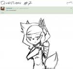 anthro arm_wraps clothed clothing eye_bags female gesture half-closed_eyes hand_gesture looking_at_viewer narrowed_eyes pointing simple_background solo text white_background wraps panzery25 asper_(panzery25) canid canine fox mammal 2016 black_and_white english_text hi_res monochrome signature