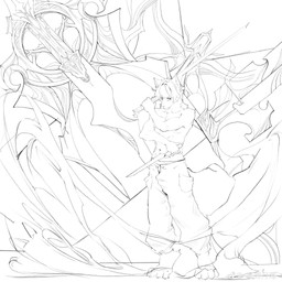 anthro barefoot bottomwear clothed clothing feet front_view hair holding_melee_weapon holding_object holding_sword holding_weapon male male_anthro melee_weapon mouth_closed navel pants short_hair solo standing sword topless weapon weibo_logo awaldkize weibo canid canine mammal 1:1 absurd_res full-length_portrait hi_res monochrome portrait sketch