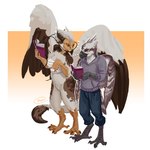 4_toes 5_fingers accipitrid accipitriform anisodactyl annoyed anthro avian bandeau barbel_(anatomy) bird black_beak_tip blush blush_lines book bottomwear breasts brown_body brown_feathers clothing curious denim denim_bottomwear denim_clothing digitigrade dragon duo eastern_dragon egyptian_vulture ellipsis eva_(ozawk) feather_hair feathers featureless_crotch feet female fingers hi_res holding_book holding_object horn hybrid inner_ear_fluff jeans male masefinch medium_breasts mythological_creature mythological_scalie mythology non-mammal_breasts old_world_vulture orange_eyes osprey ozawk_(character) pants pseudo_hair question_mark scalie scuted_arms scuted_face scuted_legs scutes signature simple_background sweater tail tail_tuft talons toes topwear tuft vulture white_body white_feathers