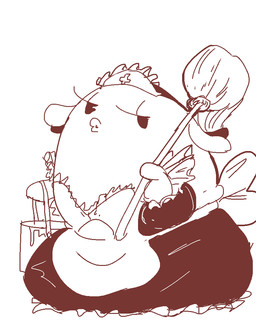 apron bucket cleaning_tool clothing container egg female feral lips maid_uniform mop solo uniform shamelesss nintendo pokemon chansey generation_1_pokemon pokemon_(species) 4:5 monochrome