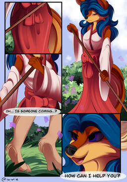anthro asian_clothing broom cleaning_tool clothing dialogue dress east_asian_clothing eyes_closed female grass hypnosis japanese_clothing kimono miko_outfit mind_control plant sky slave standing text conrie sly_cooper_(series) sony_corporation sony_interactive_entertainment sucker_punch_productions carmelita_fox sly_cooper absurd_res comic english_text hi_res