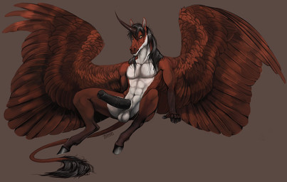 abs animal_genitalia animal_penis anthro balls black_hair black_penis equine_genitalia equine_penis erection feathered_wings feathers fur genitals hair hooves horn looking_at_viewer male male_anthro mane medial_ring muscular muscular_anthro muscular_male nude nude_anthro nude_male orange_eyes pecs penis red_body red_feathers red_fur sheath simple_background sitting solo spread_legs spreading tail vein veiny_penis white_body white_fur wings i-psilone mythology fledge_(railjunkey) equid equine mammal mythological_creature mythological_equine winged_unicorn 2021