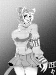 big_breasts bottomwear breasts clothing eyewear female glasses skirt solo scarfyace animal_humanoid cat_humanoid felid felid_humanoid feline feline_humanoid humanoid mammal mammal_humanoid absurd_res hi_res monochrome