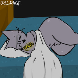 anthro bed bedding big_butt blanket burping butt foreskin furniture genitals grey_body humanoid_genitalia humanoid_penis lying male on_side penis pillow sleeping small_penis snoring solo thick_thighs unretracted_foreskin lspagf axo_(axoarts) domestic_cat felid feline felis mammal 1:1 absurd_res hi_res