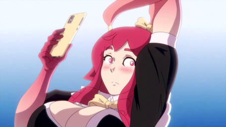 5_fingers accessory ahoge big_breasts black_clothing black_dress blue_background blush bow_tie breasts cleavage clothed clothing dress electronics eyelashes female female_humanoid fingers gradient_background gradient_skin hair hair_accessory hair_ribbon holding_object holding_phone long_hair maid_uniform nervous open_mouth phone raised_arm red_eyes red_hair red_hands ribbons simple_background solo uniform white_background yellow_bow_tie yellow_ribbon randomtanstudio kelly_(randomtanstudio) animal_humanoid aquatic aquatic_humanoid cnidarian cnidarian_humanoid humanoid jellyfish_humanoid medusozoan medusozoan_humanoid 16:9 animated hi_res no_sound short_playtime video widescreen