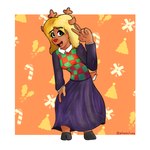 anthro antlers blonde_hair breasts clothing female fingers freckles hair horn long_hair red_nose solo gekomsufuzzy deltarune undertale_(series) noelle_holiday deer mammal new_world_deer reindeer 1:1 hi_res