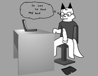 animal_genitalia animal_penis anthro balls bedroom_eyes big_penis bodily_fluids bottomless canine_genitalia canine_penis chair clothed clothing computer electronics erection eyewear femboy furniture genital_fluids genitals glasses huge_penis knot laptop leaking_precum male narrowed_eyes nerd on_chair penis precum seductive shirt sitting sitting_on_chair solo sweat t-shirt thought_bubble throbbing throbbing_knot throbbing_penis topwear vein veiny_knot veiny_penis wearing_glasses foxfreeguy roddy_(foxfreeguy) canid canine fox mammal 2d_animation animated hi_res monochrome