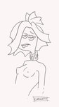 breasts buckteeth collar eyebrows eyelashes female hair monster_girl_(genre) multi_eye nipples simple_background small_breasts solo teeth white_background kurofipito disney monsters_inc monsters_university pixar claire_wheeler humanoid monster 2021 digital_media_(artwork) monochrome sketch