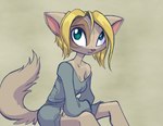 aged_up anthro blonde_hair bottomwear breasts clothed clothing female fur hair off_shoulder pink_nose shorts simple_background solo tail tan_body tan_fur david_lillie dreamkeepers paige_(dreamkeepers) domestic_cat felid feline felis mammal absurd_res hi_res