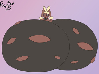 anthro big_butt black_bottomwear black_clothing black_pants black_sclera bottomwear brown_body brown_ears brown_tail butt clothing female huge_butt hyper hyper_butt looking_at_viewer looking_back looking_back_at_viewer pants pink_background pink_eyes pink_nose purple_background rear_view red_tongue scut_tail short_tail simple_background sitting smile smiling_at_viewer solo tail tight_clothing tongue tongue_out torn_bottomwear torn_clothing torn_pants reathe nintendo pokemon generation_6_pokemon lagomorph leporid mammal mega_evolution mega_lopunny pokemon_(species) rabbit 2025 4:3 absurd_res colored digital_media_(artwork) flat_colors hi_res signature