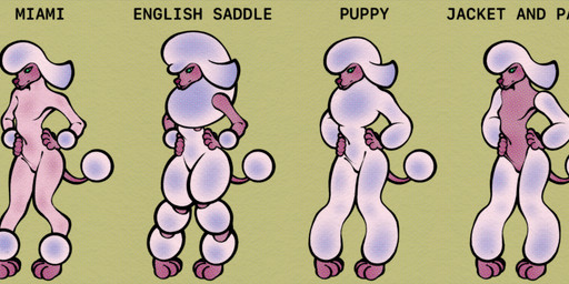ankle_tuft anthro arm_tuft blush breasts continental_clip defined_armpit english_saddle_clip eyebrows female fluffy fur hair hairless hip_tuft jacket_and_pants_clip knee_tuft lamb_clip leg_tuft miami_clip nude puppy_clip shaved simple_background solo tail tail_tuft text tuft wrist_tuft dreamscreep canid canine canis domestic_dog mammal poodle absurd_res colored digital_media_(artwork) english_text hi_res huge_filesize long_image procreate_(artwork) wide_image