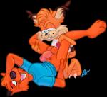 anthro balls bottomless clothed clothing duo fur genitals hair humanoid_genitalia humanoid_penis male male/male open_mouth orange_body orange_fur penis sex shirt simple_background smile topwear robotdancefloor bubsy_(series) cool_cat_(series) bubsy cool_cat domestic_cat felid feline felis lynx mammal 2018 alpha_channel digital_media_(artwork)