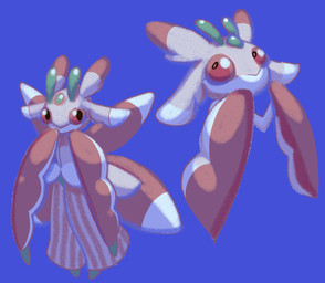 ambiguous_gender antennae_(anatomy) anthro biped blue_background bottomwear clothing multicolored_body pants pattern_bottomwear pattern_clothing pattern_pants pose red_eyes simple_background smile solo striped_bottomwear striped_clothing striped_pants stripes three-quarter_view two_tone_body dokudrinker nintendo pokemon generation_7_pokemon lurantis pokemon_(species) 2022 cel_shading digital_drawing_(artwork) digital_media_(artwork) full-length_portrait hi_res portrait shaded