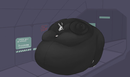 anthro armor barely_mobile belly belly_expansion belly_inflation big_belly big_moobs biped body_inflation clothed clothing dialogue direction_sign expansion grunting headgear helmet huge_belly huge_moobs hyper hyper_belly hyper_inflation hyper_moobs inflation inside male moob_expansion moobs pilot_suit solo spherical_inflation sunken_head text bigboneddragon canid canine canis mammal wolf 2026 english_text hi_res