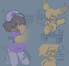 anthro beckoning big_butt bodily_fluids brown_body brown_skin bulge butt clothing collar curly_hair dark_body dark_skin dialogue dominant dominant_male drooling duo erection eyewear feet foot_fetish foot_focus foot_grinding foot_on_face foot_play genital_fluids genitals gesture glasses hair heart_eyes heart_symbol hip_sway interspecies leaking_precum lying male male/male master master/pet one_eye_obstructed onomatopoeia penis pokephilia pokephilia_humiliation precum precum_on_penis precum_through_clothing purple_clothing saliva small_feet smug smug_face smug_grin sound_effects speech_bubble standing standing_on_stool stepped_on stepping submissive tail teeth text throbbing throbbing_bulge throbbing_penis wearing_glasses wet wet_clothing marpypawz nintendo pokemon fan_character pokemon_trainer generation_1_pokemon human mammal pikachu pokemon_(species) absurd_res hi_res sequence