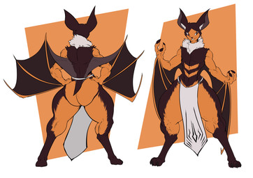 anthro bottomwear clothing fur loincloth male membrane_(anatomy) membranous_wings orange_body orange_fur smile solo standing thick_thighs white_bottomwear white_clothing white_loincloth wings simpleesteban koscho bat humanoid hybrid mammal mouse murid murine rodent absurd_res hi_res