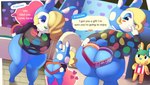 anthro big_butt blue_eyes blush bottomless bottomless_anthro bottomless_female butt clothed clothing dialogue duo female fingers green_nose hair hair_over_eye heart_symbol huge_butt looking_back one_eye_obstructed smile text thick_thighs aerth animal_crossing nintendo sanrio francine_(animal_crossing) toby_(animal_crossing) lagomorph leporid mammal rabbit 2023 absurd_res digital_media_(artwork) english_text hi_res