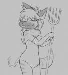 clothed clothing costume devil_costume fully_clothed holidays horn pitchfork simple_background solo tongue tongue_out tools w0lfmare bloodline_(webcomic) halloween vivian_(bloodline) demon 2019 monochrome sketch