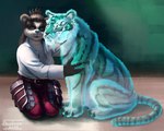 anthro clothing duo female feral green_eyes simple_background translucent translucent_body shadoca blizzard_entertainment warcraft bear felid mammal pandaren pantherine spirit tiger 2020