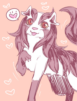 all_fours ambiguous_gender black_body black_fur blush feral fluffy fluffy_tail fur heart_reaction heart_symbol heart_with_emanata hearts_around_body hearts_around_upper_body leg_markings markings pink_nose raised_leg red_eyes socks_(marking) solo speech_bubble tail teasing tongue tongue_out white_body white_fur yellow_sclera negoya nintendo pokemon generation_3_pokemon mightyena pokemon_(species) 2015 absurd_res hi_res pictographics