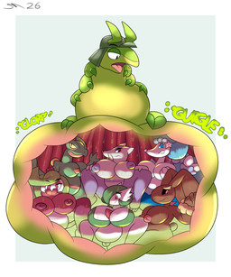 anthro armor breasts digestion female feral feral_pred genitals green_body headgear helmet internal internal_wall male male_feral male_pred nipples vore vulva yellow_underbelly dirtymac nintendo pokemon gardevoir generation_3_pokemon generation_4_pokemon generation_5_pokemon generation_7_pokemon lopunny mienshao pokemon_(species) primarina sceptile scolipede tsareena 5:6 absurd_res hi_res