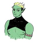 armband clothed clothing green_body green_skin humanoid_pointy_ears male muscular muscular_humanoid muscular_male nipples not_furry pointy_ears skimpy solo selianne drawfee_(copyright) drawtectives gyorik_rogdul humanoid orc