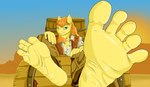 anthro barrel feet foot_fetish foot_focus glistening glistening_body glistening_skin male paws pose presenting resting showing_feet sitting soles solo sunset toes wrinkled_feet wrinkles robinthefox friendship_is_magic hasbro my_little_pony braeburn_(mlp) equid equine horse mammal pony