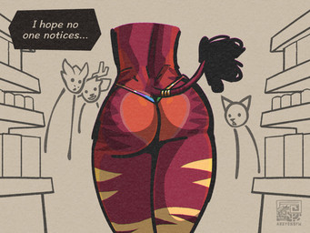 ambiguous_gender anthro butt butt_focus butt_heart butt_markings clothed clothed_ambiguous clothed_anthro clothing countershade_butt countershading faceless_ambiguous faceless_anthro faceless_character group inside leg_markings logo markings rear_view red_body solo_focus store tail text thong thong_only topless underwear underwear_only voyeur white_body areye_(artist) lo-lo_(areye) giraffid mammal okapi 2025 artist_logo artist_name digital_drawing_(artwork) digital_media_(artwork) english_text hi_res gynomorph_(lore) nonbinary_(lore) trans_(lore)