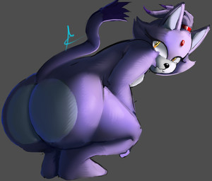 anthro big_butt black_nose butt crouching dipstick_tail eyelashes female forehead_gem fur gem grey_background looking_at_viewer looking_back looking_back_at_viewer markings purple_body purple_fur rear_view simple_background solo tail tail_markings thick_thighs white_body white_fur wide_hips yellow_eyes ashclone sega sonic_the_hedgehog_(series) blaze_the_cat domestic_cat felid feline felis mammal