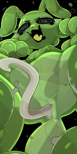 ambiguous_gender antennae_(anatomy) anthro anus black_background black_sclera bodily_fluids butt cum cum_from_ass cum_in_ass cum_inside fangs featureless_crotch genital_fluids green_body green_tongue leaking_cum multi_eye open_mouth open_smile simple_background slime smile solo space spiral spiral_eyes tears teeth tongue white_eyes presto_(artist) zip-zap alien goo_creature 1:2 absurd_res hi_res