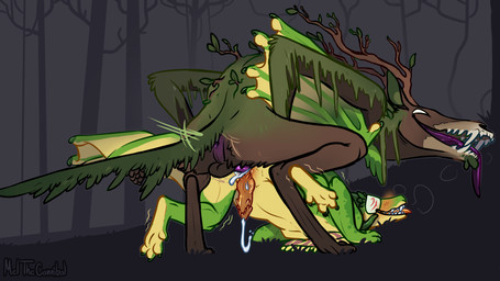 anal anal_penetration animal_genitalia anthro anthro_on_anthro anthro_penetrated anthro_penetrating anthro_penetrating_anthro antlers anus balls blush bodily_fluids brown_body brown_fur cloaca cloacal_rectum_penetration countershade_crotch countershade_face countershade_feet countershade_hands countershade_tail countershade_torso countershading crouching cum cum_from_ass cum_in_ass cum_inside cum_while_penetrated cumshot detailed_background duo ejaculation erection feet from_behind_position fur genital_fluids genitals green_body green_fur horn knot knotted_penis leaking_cum looking_pleasured male male/male male_anthro male_penetrated male_penetrating male_penetrating_male membrane_(anatomy) membranous_wings mounting nude nude_anthro nude_male open_mouth open_smile orange_penis penetration penile penile_penetration penis penis_in_ass purple_body purple_penis semi-anthro sex smile tail tan_body tan_fur teeth tongue tongue_out wings meldritchhorror mythology magra_(rezisa) crocodile crocodilian dragon hybrid monster mythological_creature mythological_scalie reptile scalie 16:9 2019 4k absurd_res hi_res widescreen