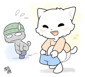 anthro blush clothing dressing_self duo female male simple_background tail underwear young young_anthro hesoji domestic_cat felid feline felis mammal digital_media_(artwork) daughter_(lore) father_(lore) father_and_child_(lore) father_and_daughter_(lore) parent_(lore) parent_and_child_(lore) parent_and_daughter_(lore)